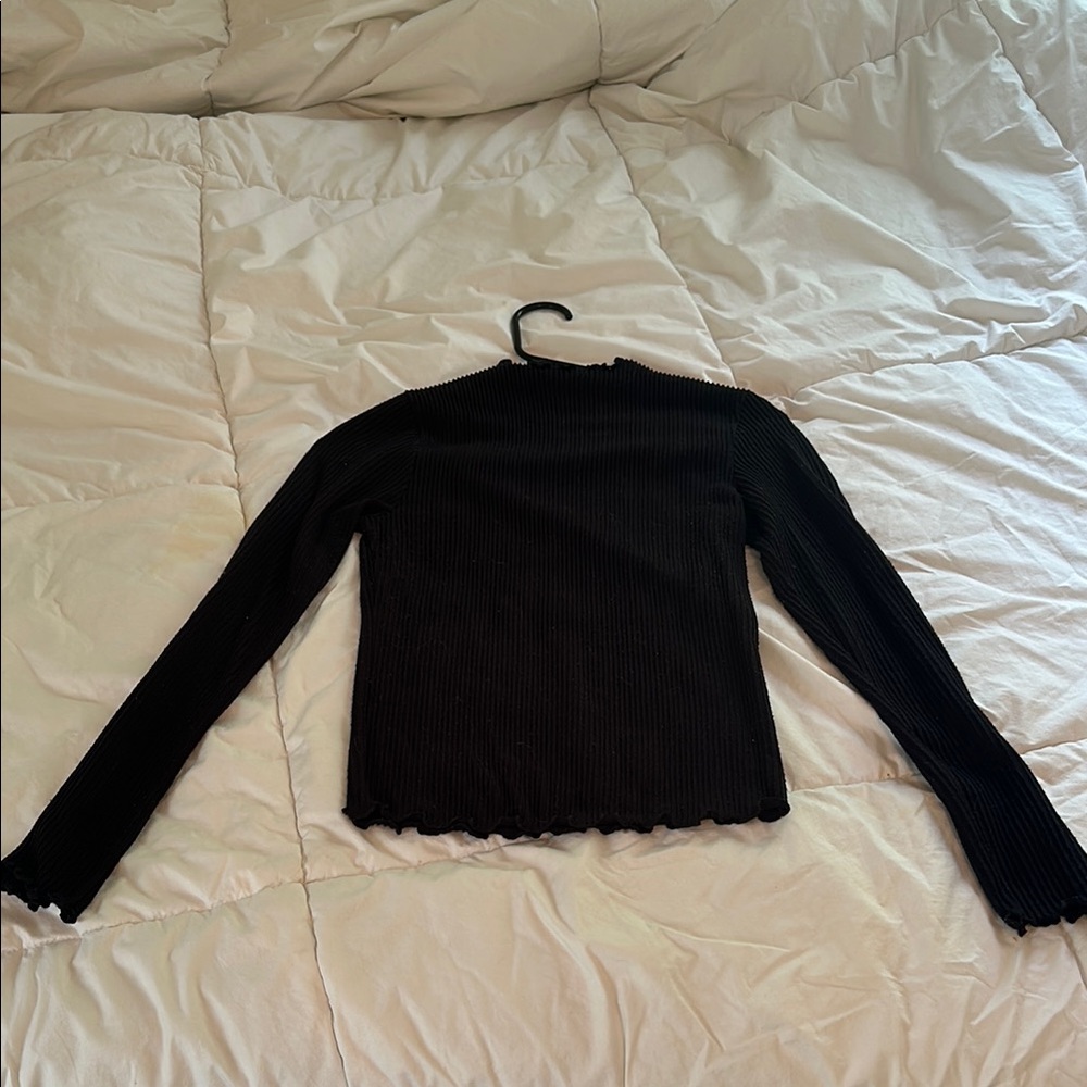 Black Ribbed Long Sleeve Top